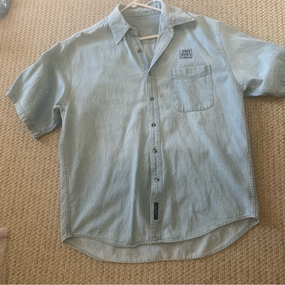 Well Worn Denim Work Shirt Size Large With Logo Embroidered Twice